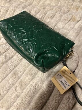 Green Embossed Leather Wristlet Pouch - Patricia Nash